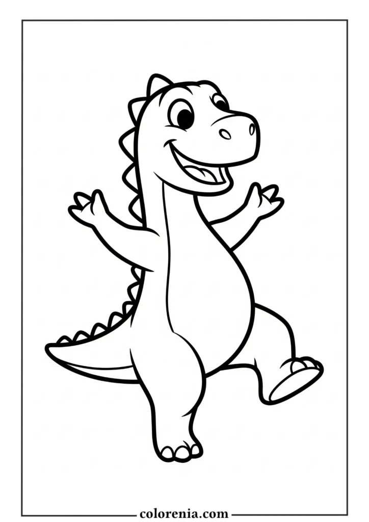 Action Dinosaur - Dynamic dinosaur coloring sheet, moving prehistoric creature, energetic dinosaur pose