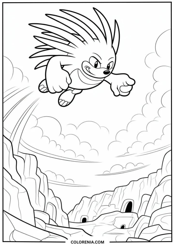 Action outline of Knuckles gliding through the air with his dreadlocks flowing