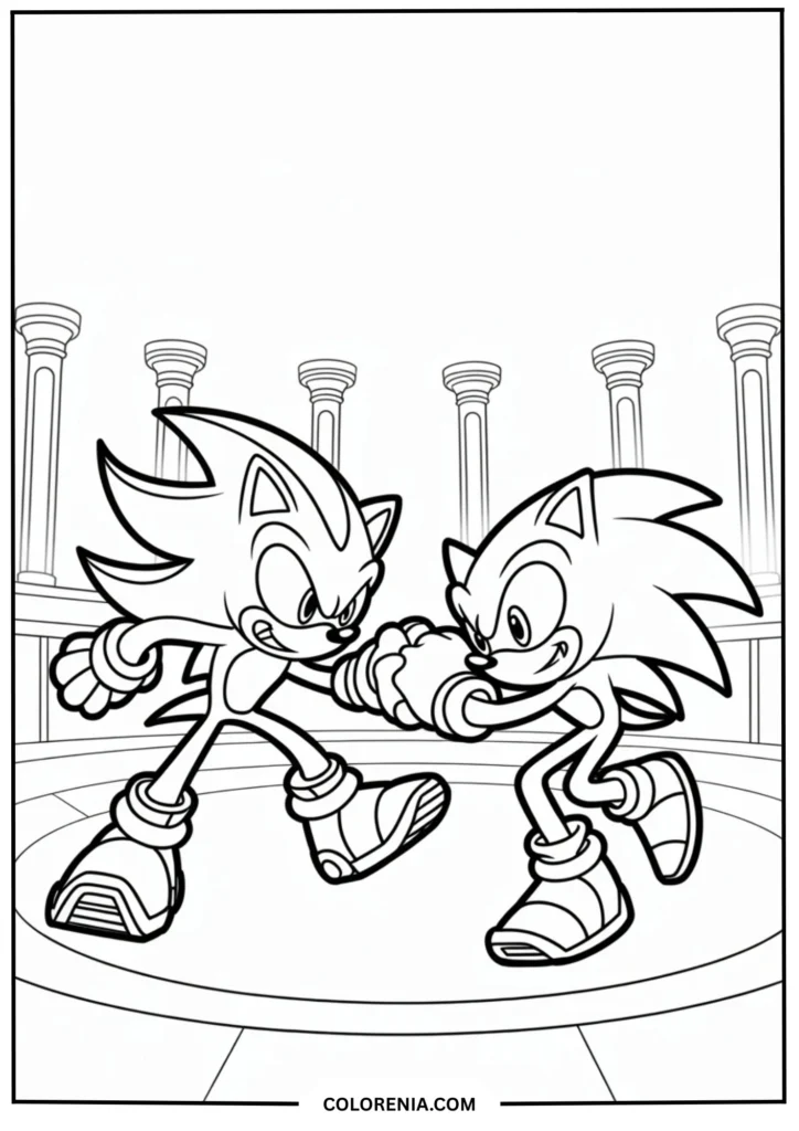 Action scene of Shadow and Sonic facing off
