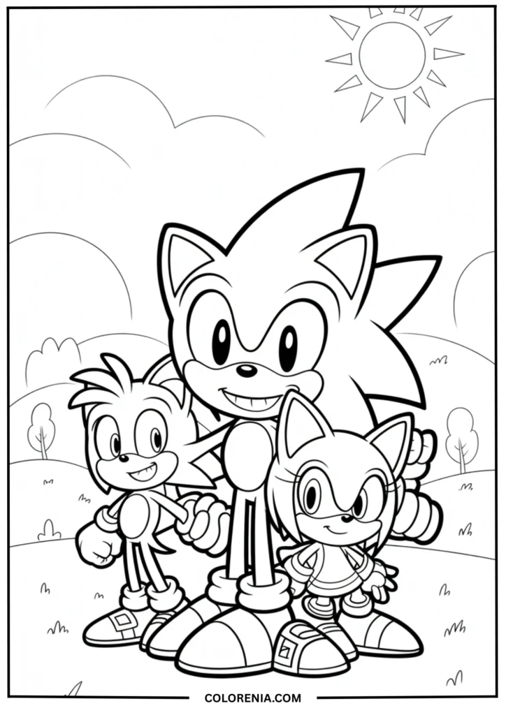 All main characters (Sonic, Tails, Knuckles, Amy) posed together for a group photo