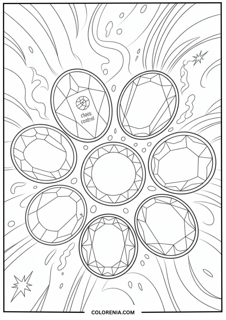 All seven Chaos Emeralds arranged in a mystical pattern