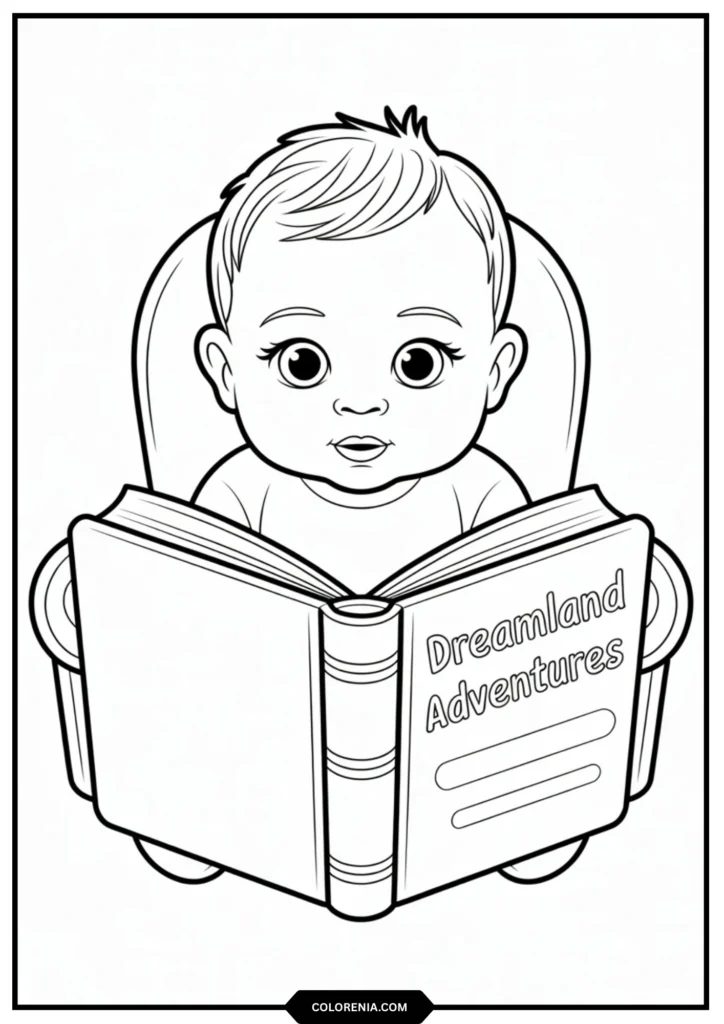 Baby holding oversized simple book