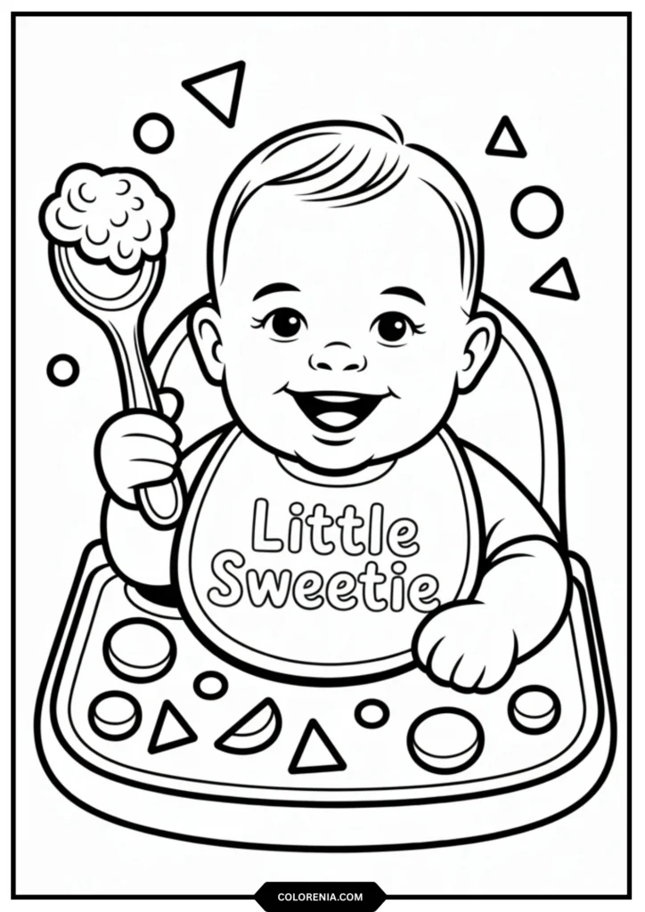 Baby in High Chair – Happy Baby Coloring Illustration
