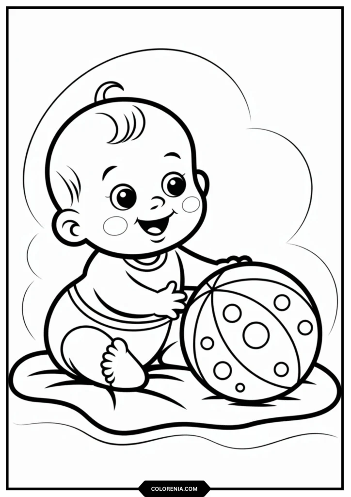 Baby sitting with large simple ball