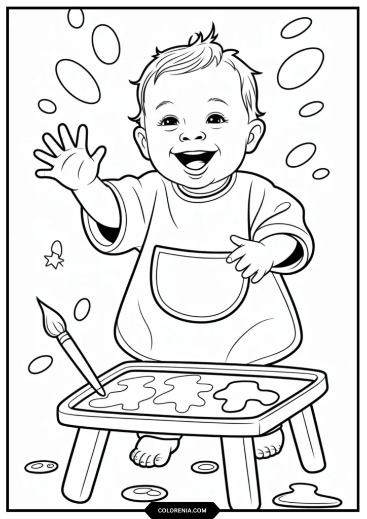 Baby with paint on hands