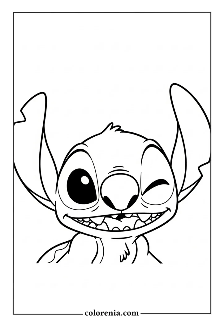 Big-eyed Stitch close-up – free cartoon Stitch coloring sheet for children.