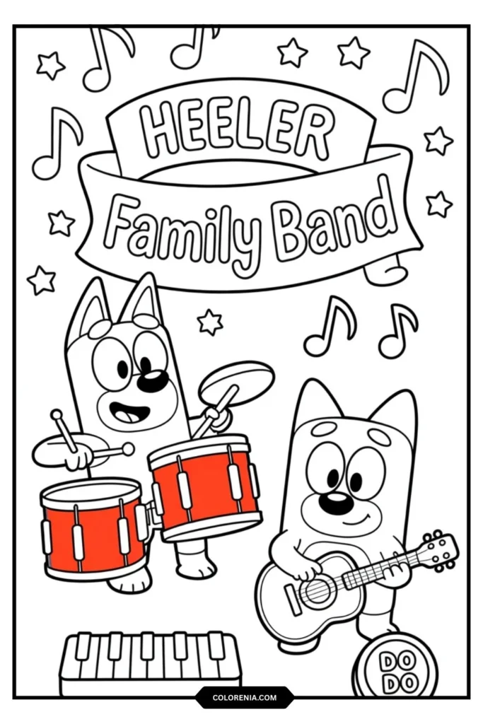 Bluey and Bingo's Musical Fun Coloring Page