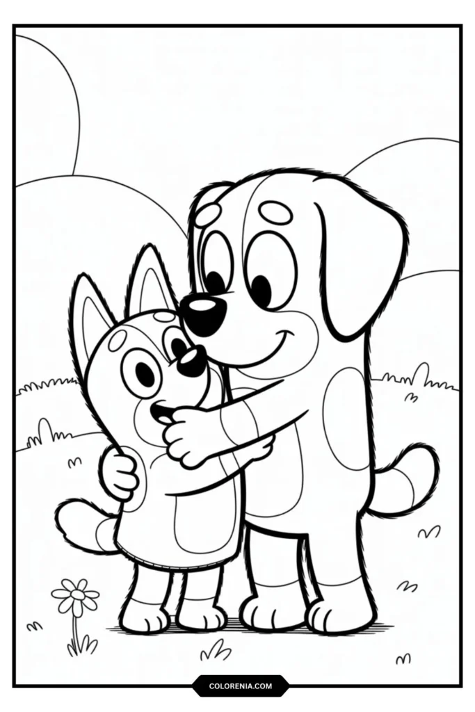 Bluey and Bingo's Warm Hug Coloring Page