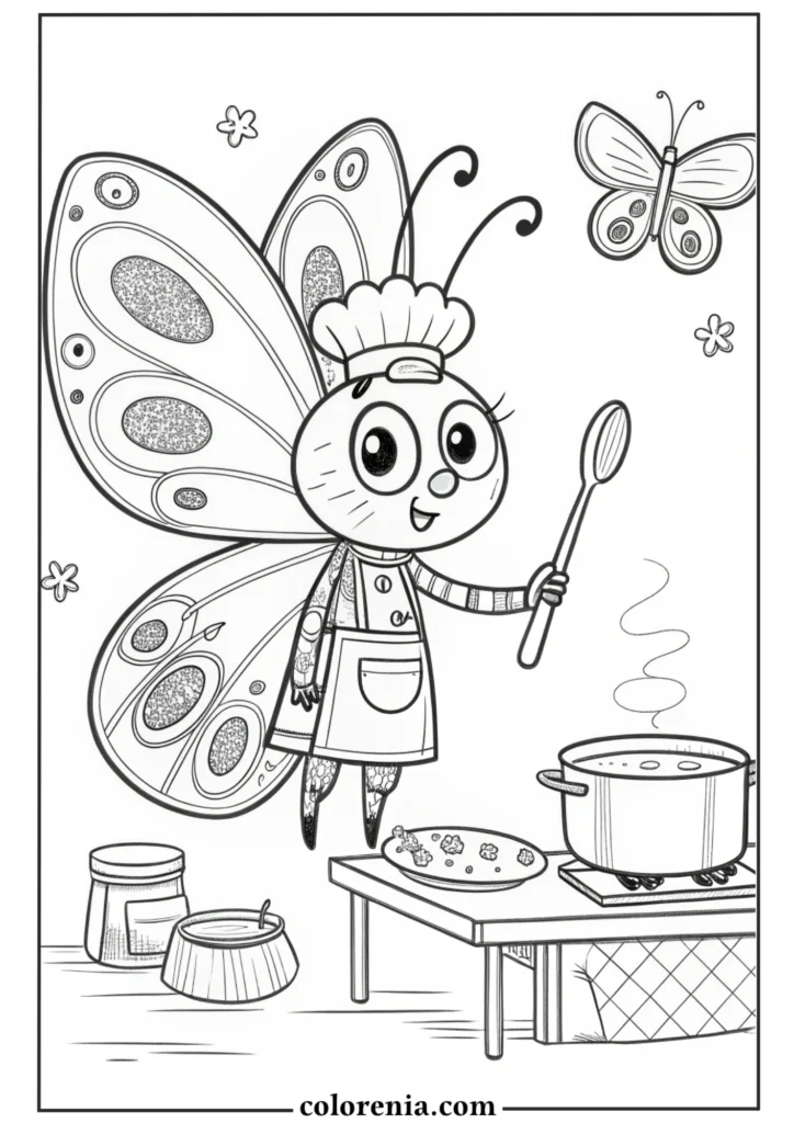 Butterfly coloring page with happy insect friends.