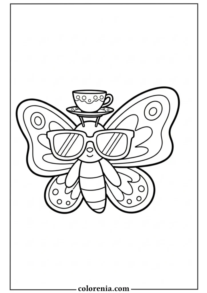 Butterfly coloring sheet with bouquet flowers.