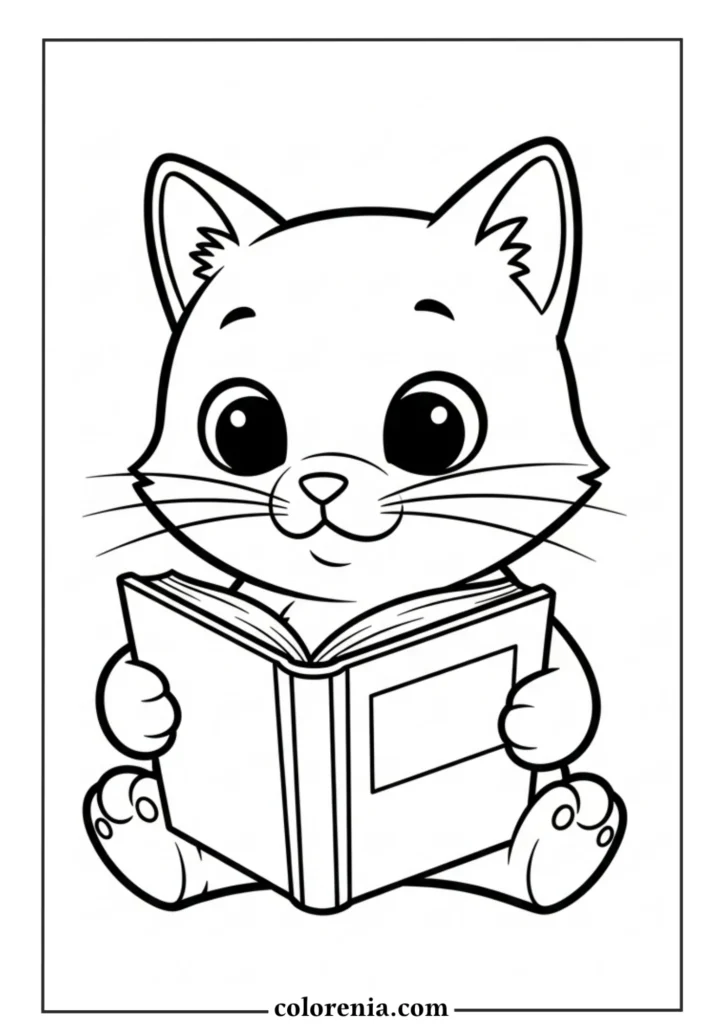 Cartoon kitten with book coloring pages