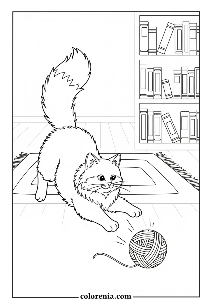 Cat at the library coloring sheet
