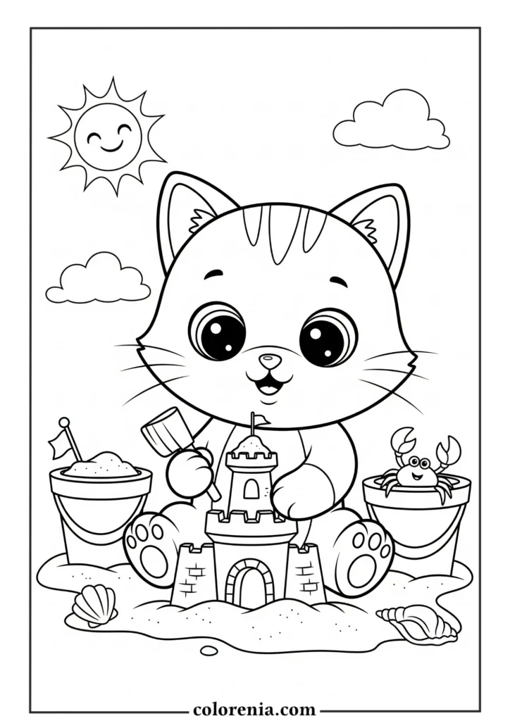 Cat exploring nature coloring sheet