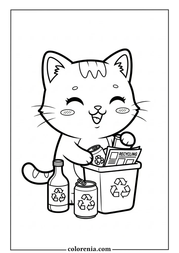 Cat with open book coloring pages
