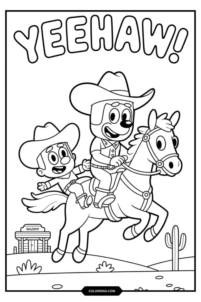 Cowboy Rusty on His Stick Horse Coloring Page