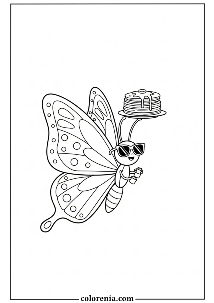 Cute butterfly cartoon coloring page for kids.