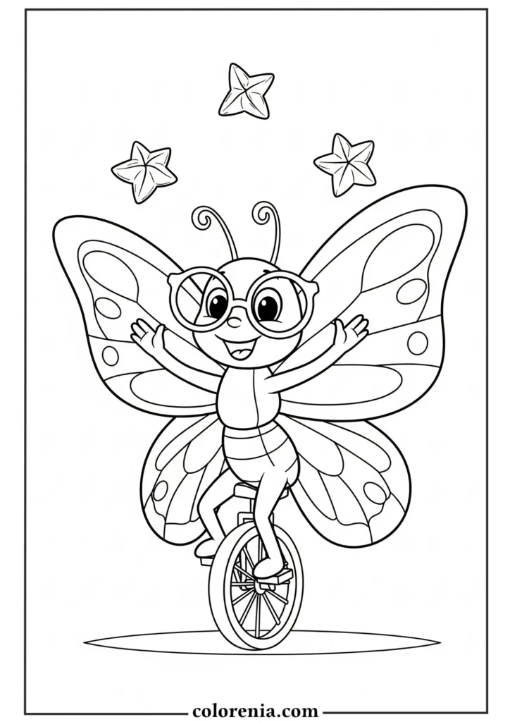 Cute butterfly coloring page with smile.