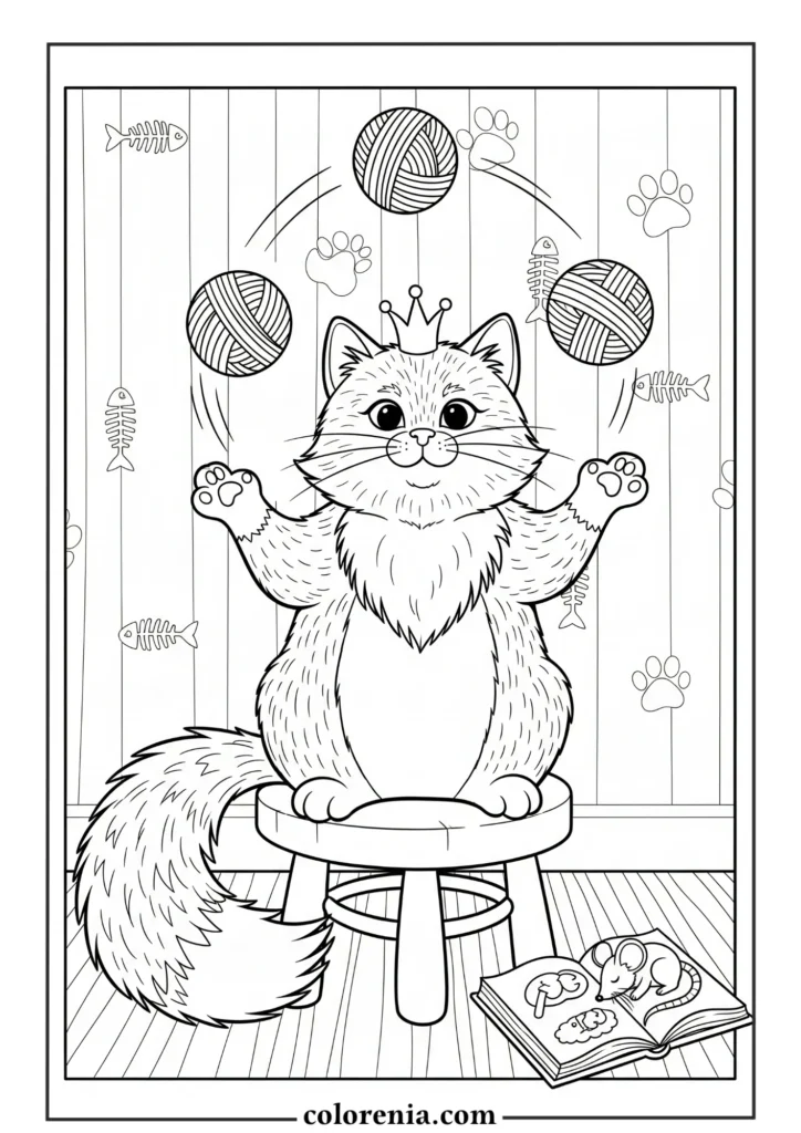 Cute cat with balloons coloring page
