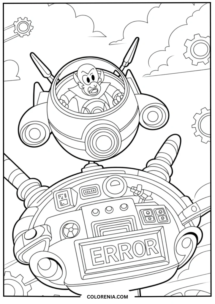Detailed outline of Dr. Eggman piloting his floating Egg Mobile craft