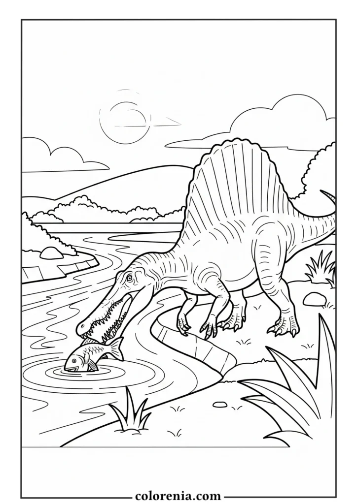 Dinosaur Adventure - Journey dinosaur coloring sheet, traveling prehistoric creature, exploration dinosaur