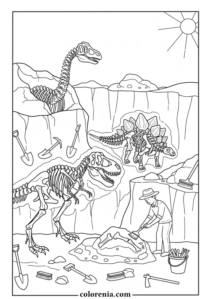 Dinosaur Community - Social dinosaur coloring sheet, prehistoric animal group, dinosaur neighborhood