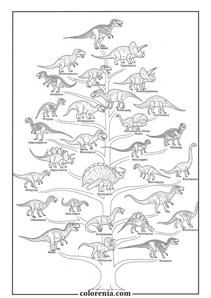 Dinosaur Pattern - Repetitive dinosaur coloring sheet, prehistoric animal design, decorative dinosaur art