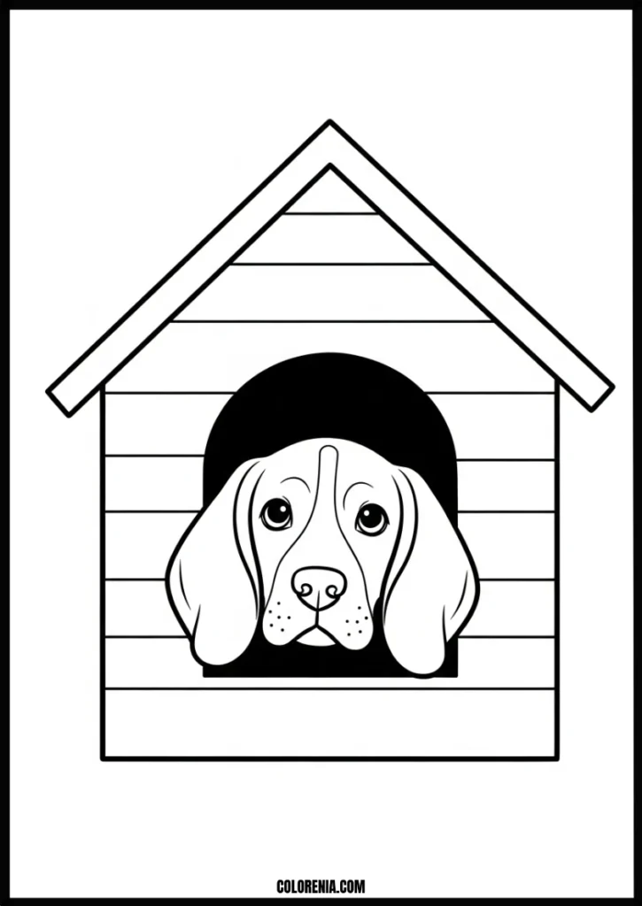 Dog in doghouse coloring sheet - cozy pet home scene