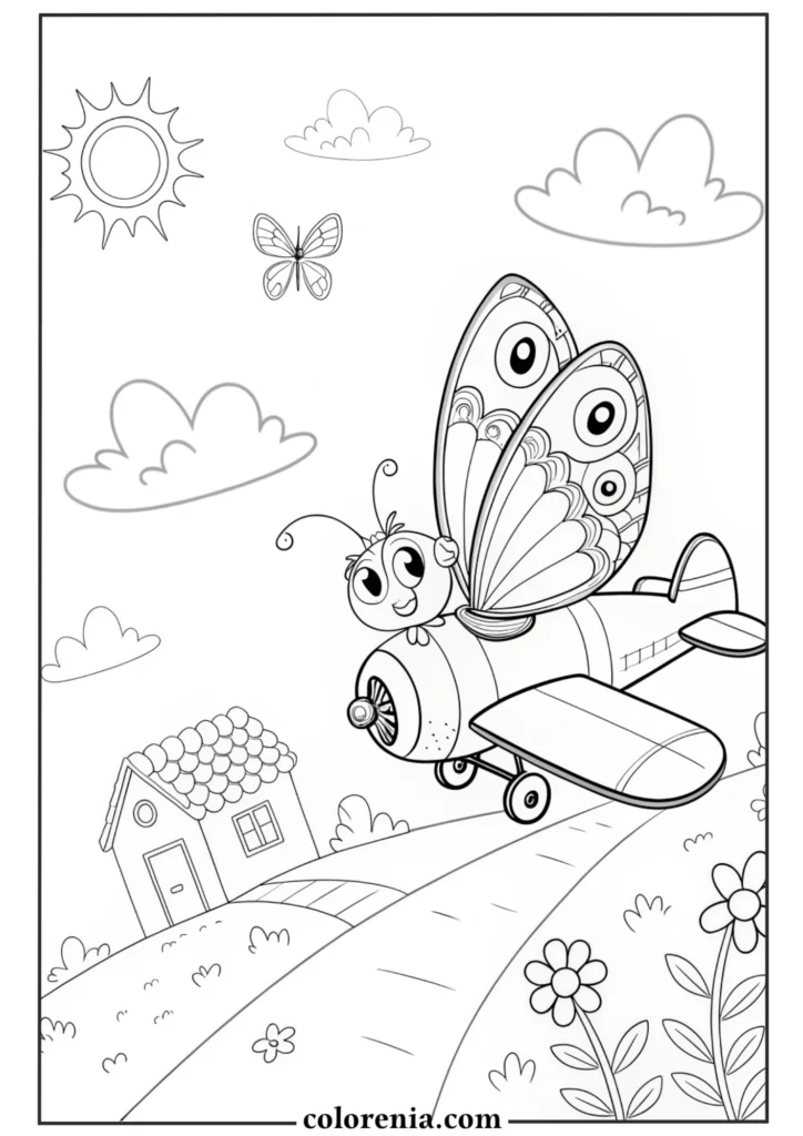 Easy butterfly cartoon coloring picture.