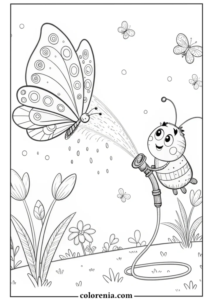 Easy butterfly coloring page with grass.