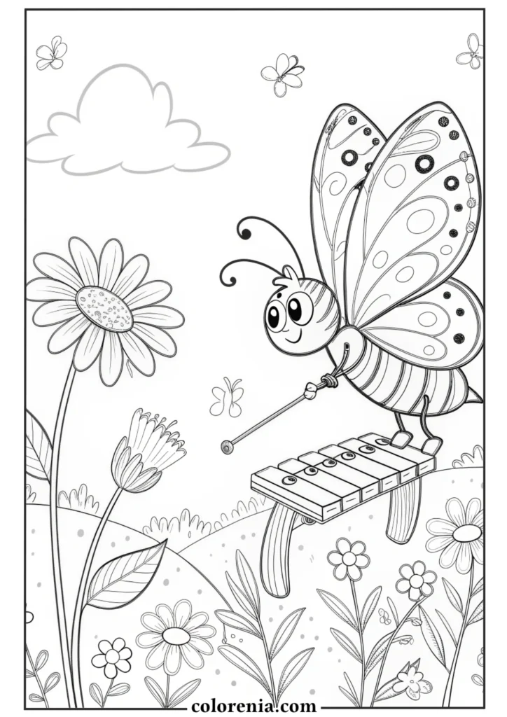 Easy butterfly on plant coloring page.