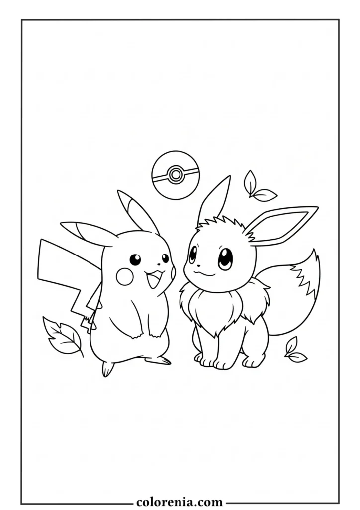 Eevee with flowers – cute pokemon coloring page.