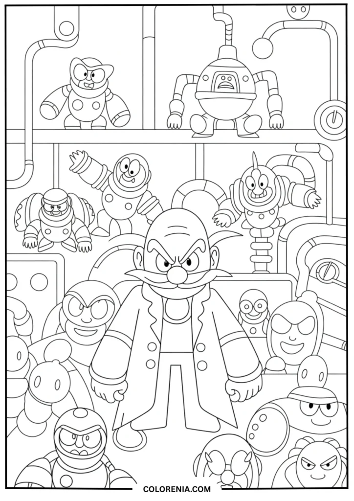Eggman surrounded by his robot army including classic