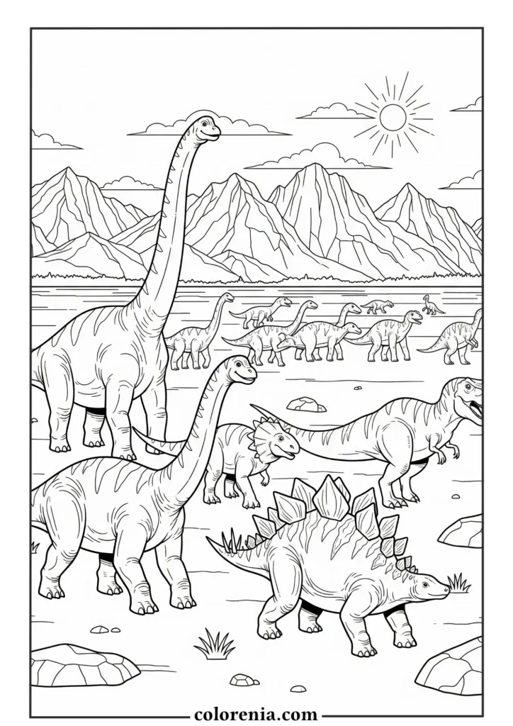 Elegant Dinosaur - Graceful dinosaur coloring sheet, refined prehistoric animal, sophisticated dinosaur art