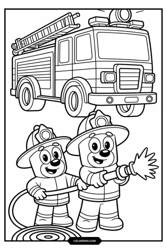 Firefighter Bluey and Bingo Coloring Page