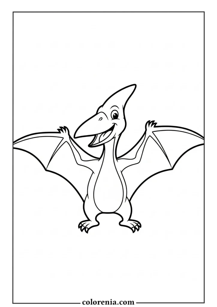 Flying Dinosaur Coloring - Pterodactyl coloring page for kids, flying reptile drawing, prehistoric bird activity sheet