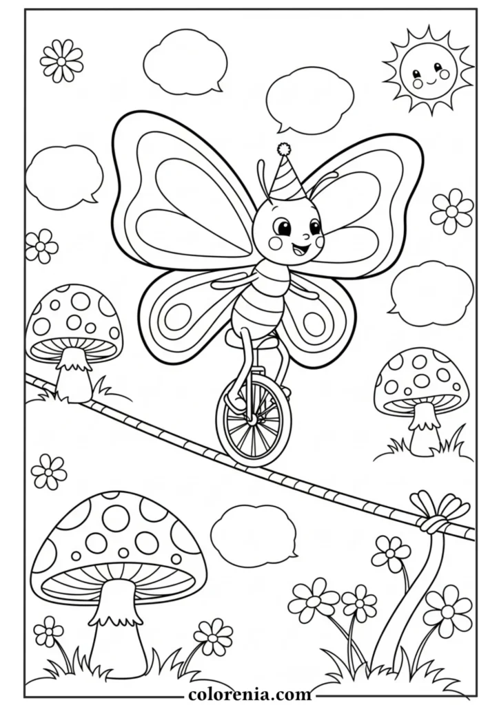 Fun butterfly coloring page with rainbow.