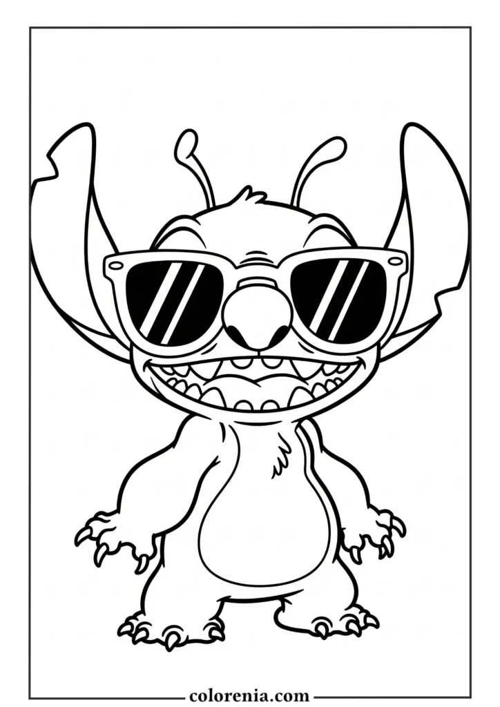 Funny Stitch face close-up – free cartoon-style Stitch coloring sheet.