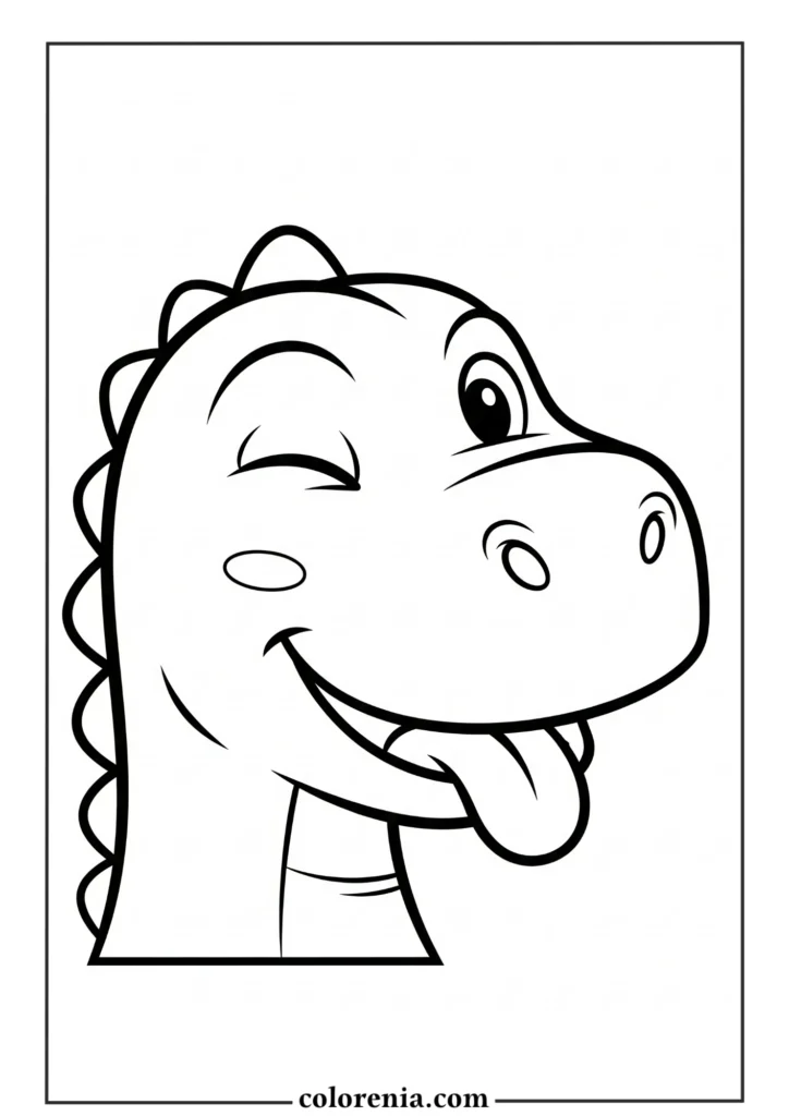 Happy Dinosaur Face - Joyful dinosaur coloring sheet, smiling prehistoric animal, cheerful dinosaur expression