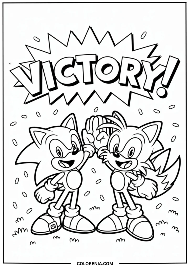 Heart warming scene of Sonic and Tails giving each other a high five after victory