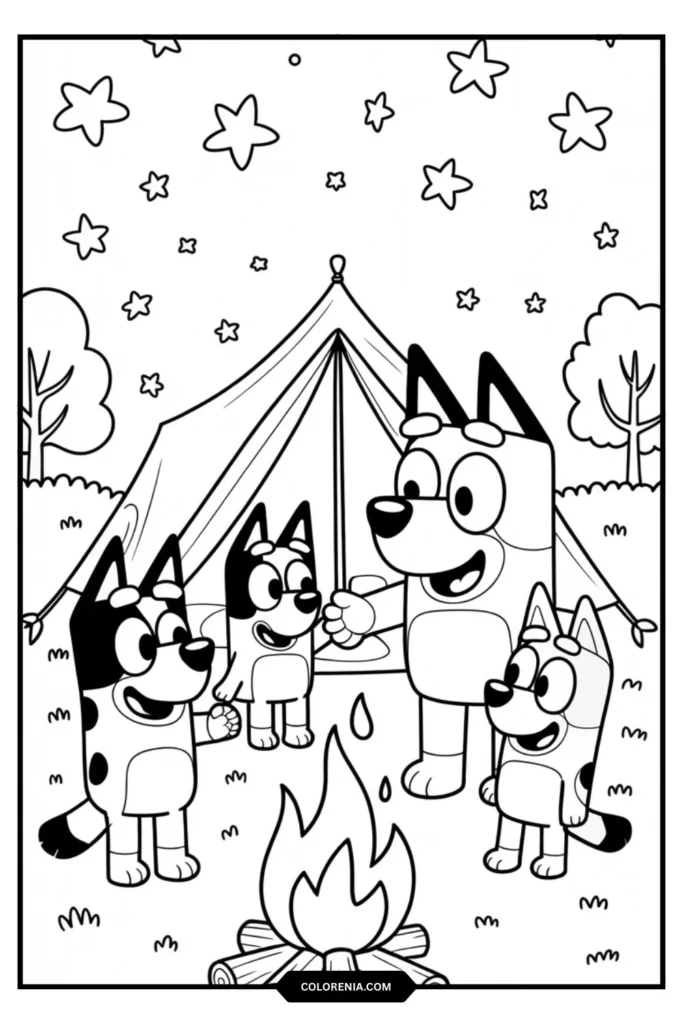 Heeler Family Camping Adventure Coloring Page