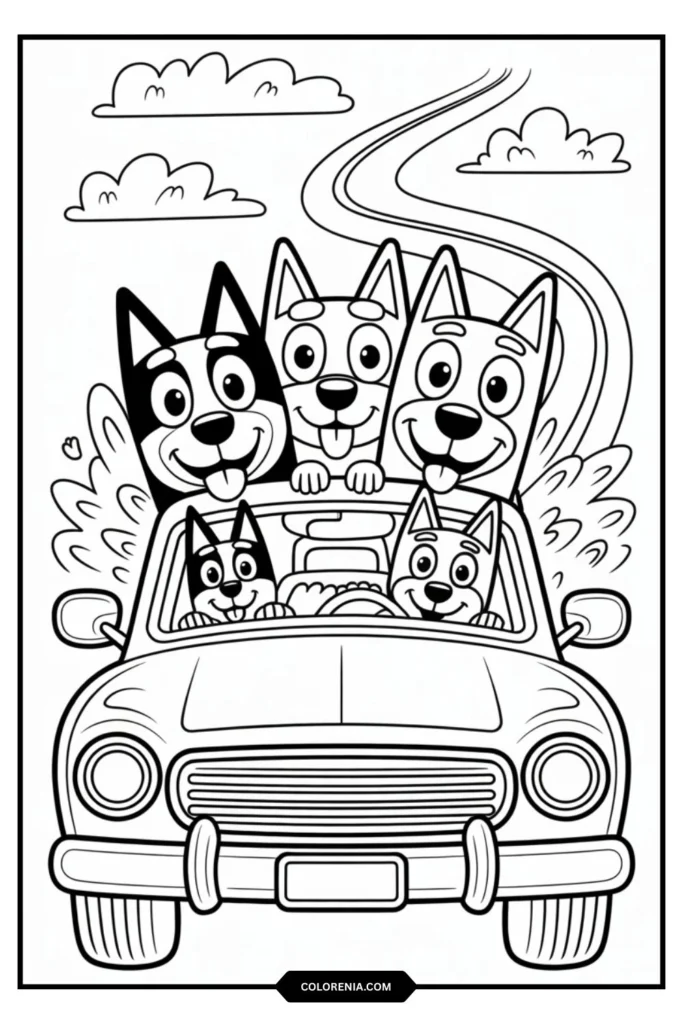 Heeler Family Car Ride Coloring Page
