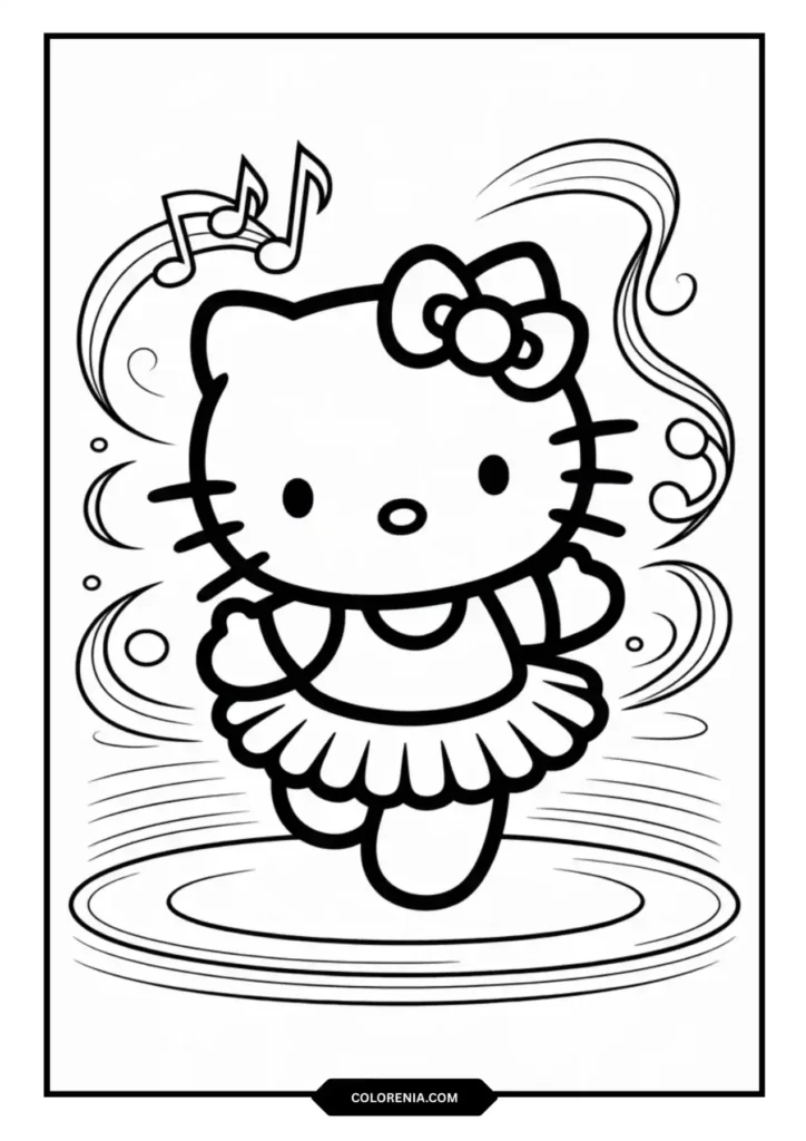 Hello Kitty Ballet Dancing Coloring Page - Graceful Pose
