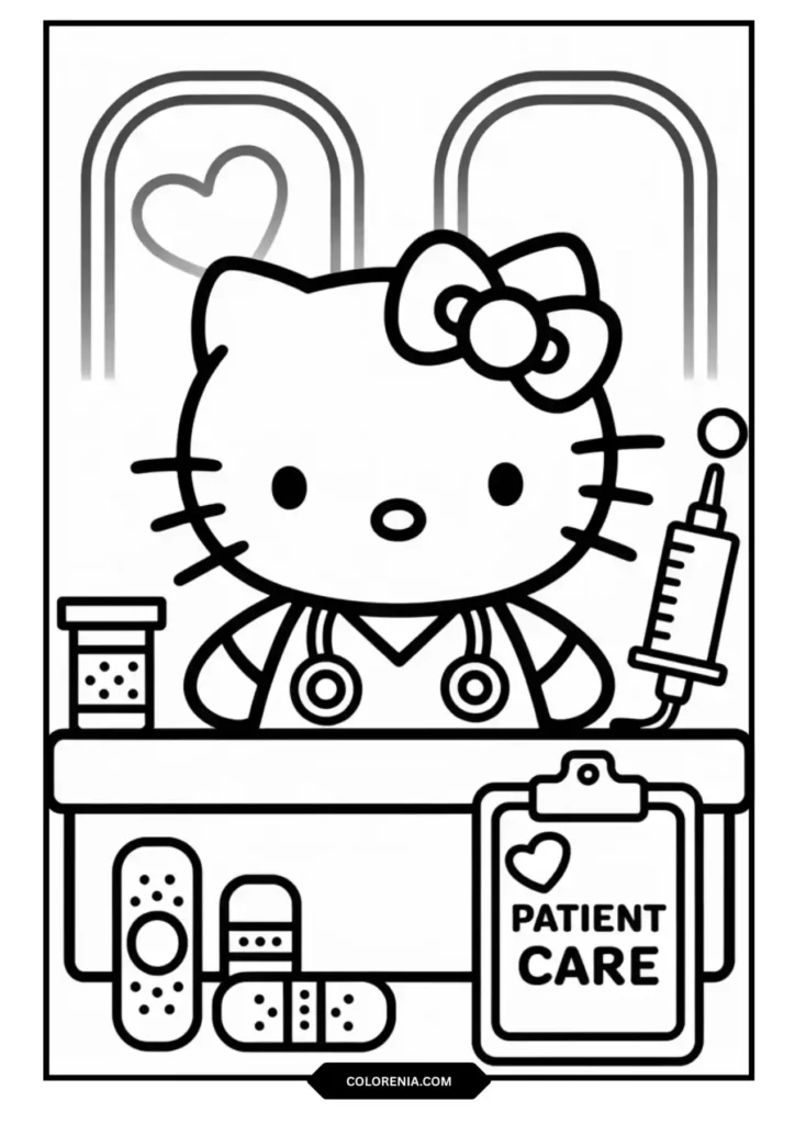 Hello Kitty Doctor Medical Healthcare Coloring Page - Helping Profession