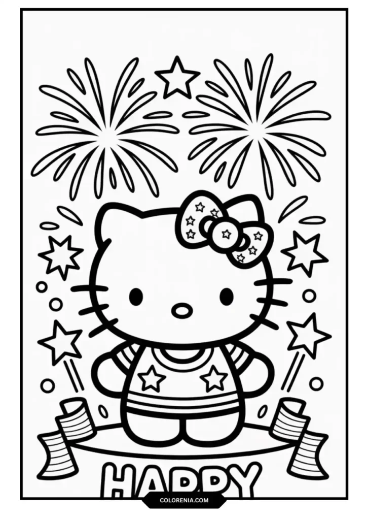 Hello Kitty Fourth of July Patriotic Coloring Page - American Holiday