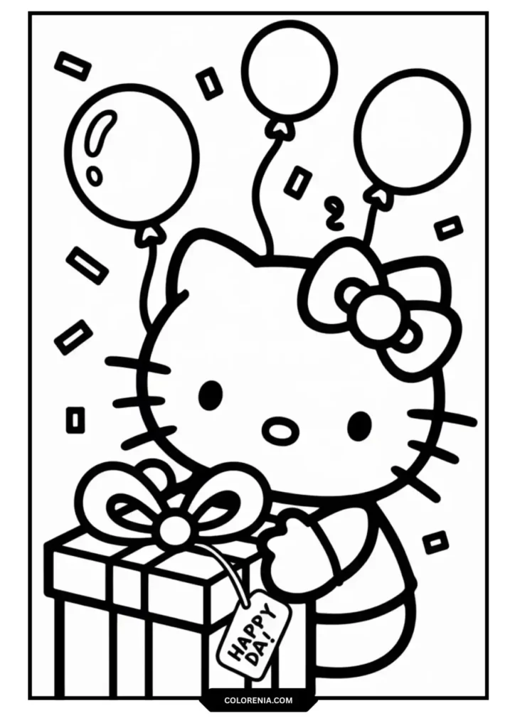 Hello Kitty Gift Giving Present Coloring Page - Celebration Theme