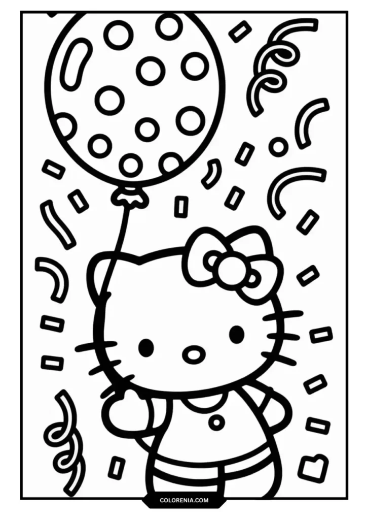 Hello Kitty Party Balloon Celebration Coloring Page - Festive Fun