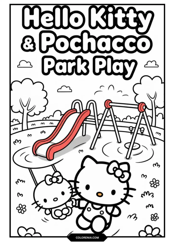 Hello Kitty Pochacco Park Playground Coloring Page Outdoor Fun
