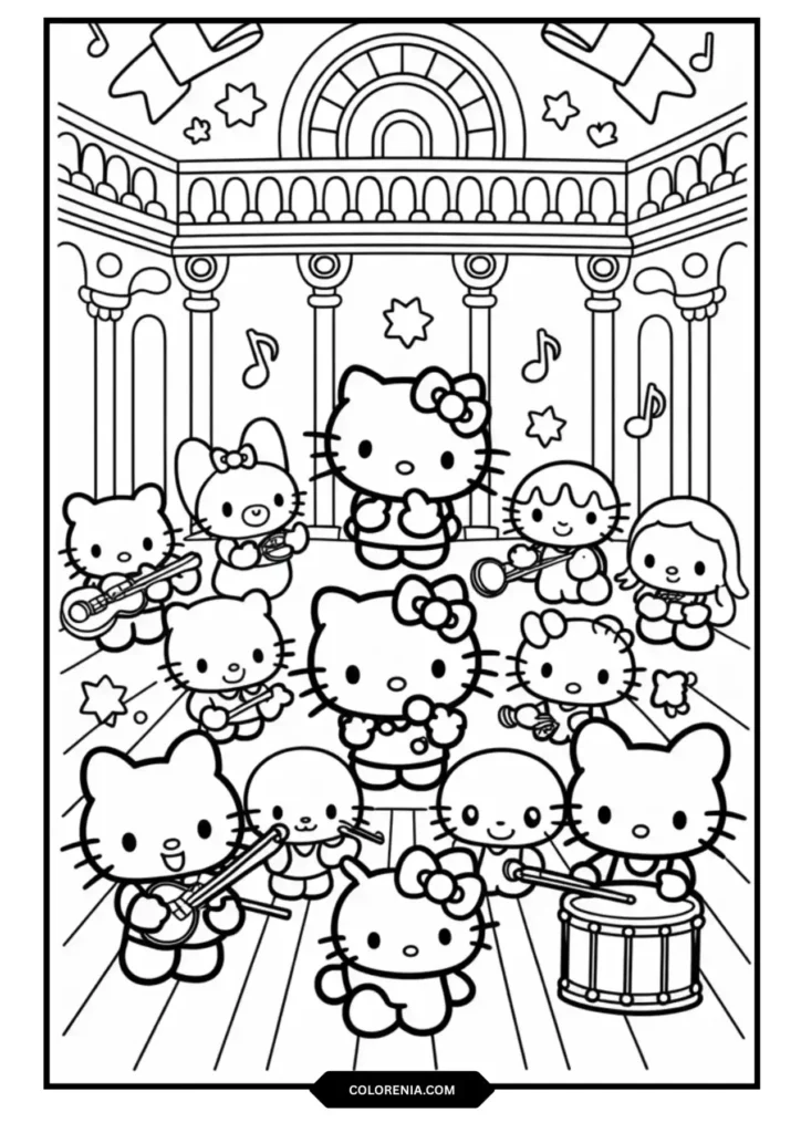 Hello Kitty Sanrio Orchestra Musical Coloring Page - Concert Performance