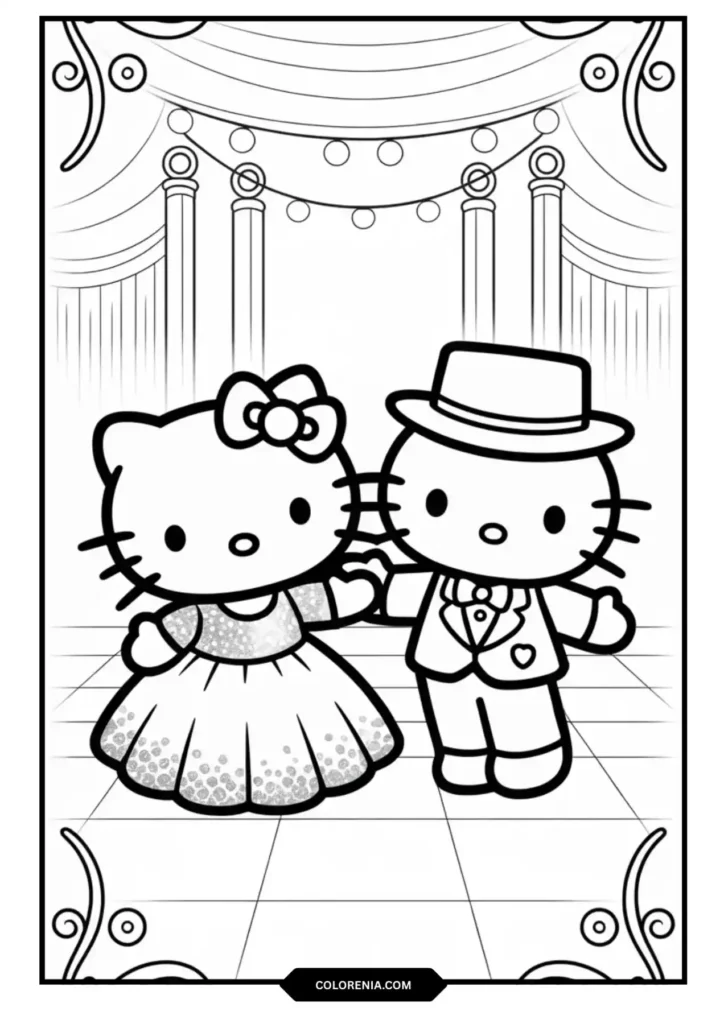 Hello Kitty Tuxedosam Formal Event Coloring Page - Elegant Celebration