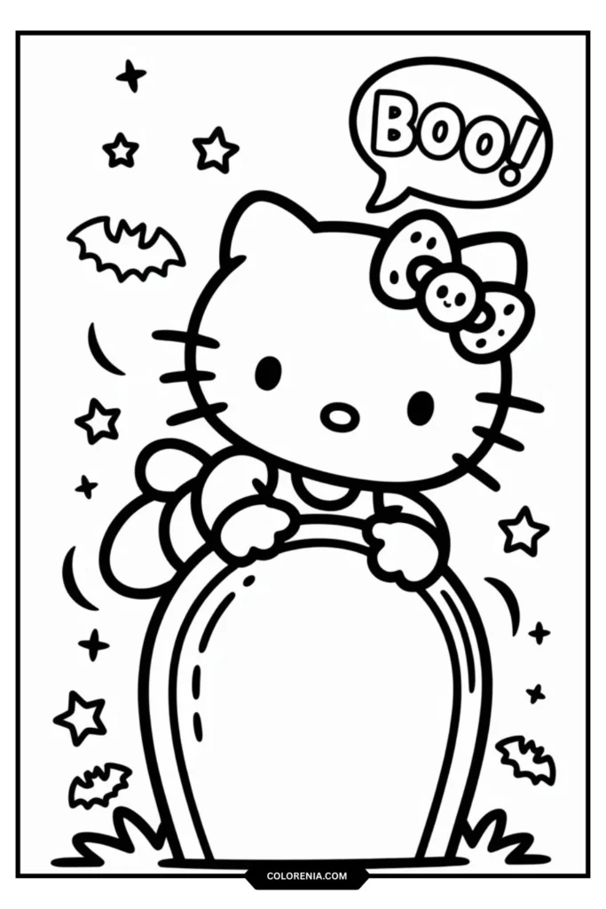 Hello Kitty as a ghost jumping out from behind